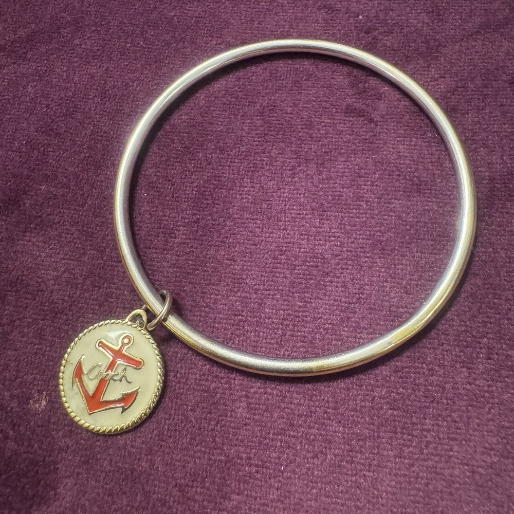 Coach Gold-tone Anchor Charm Bangle Bracelet Logo Pendent